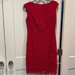 Lauren Ralph Lauren Red Floral Lace Midi Dress